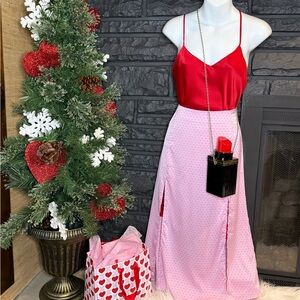 Vintage Lasoie 100% Red Silk Slip Dress